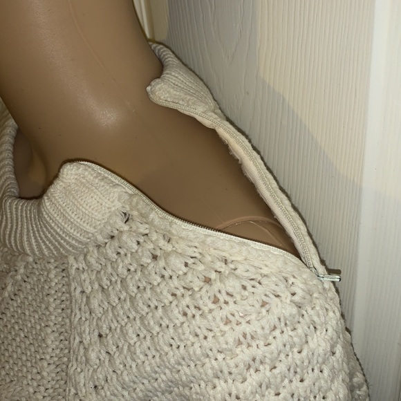 Vintage crew neck ivory cream cable knit tunic sweater pullover M L - Picture 3 of 12